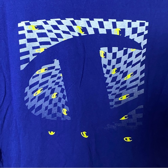 Men’s Blue Yellow Checkered‎ Logo Tee Shirt Medium - Picture 2 of 11